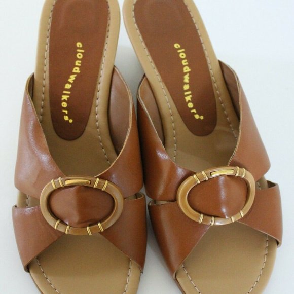New CLOUD WALKERS Women Leather Slip On Mules Sandals "Lily" Size 10W Wedge - Picture 5 of 5